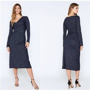 Bardot Lurex Rib Midi Dress in Navy Lurex Metallic Sparkle Womens size Small NWT